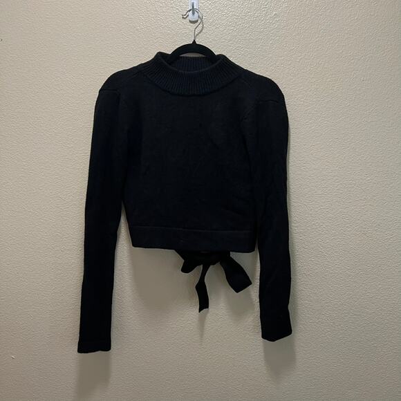 rue21 Crop Top Sweater Black Long Sleeve Pullover Back Tie High Neck Sz XS - Picture 2 of 8